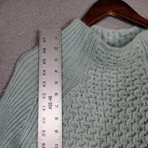 Anthropologie Sweater Women XL Blue Chunky Knit Mock Neck Tunic Fisherman Preppy - Picture 9 of 12